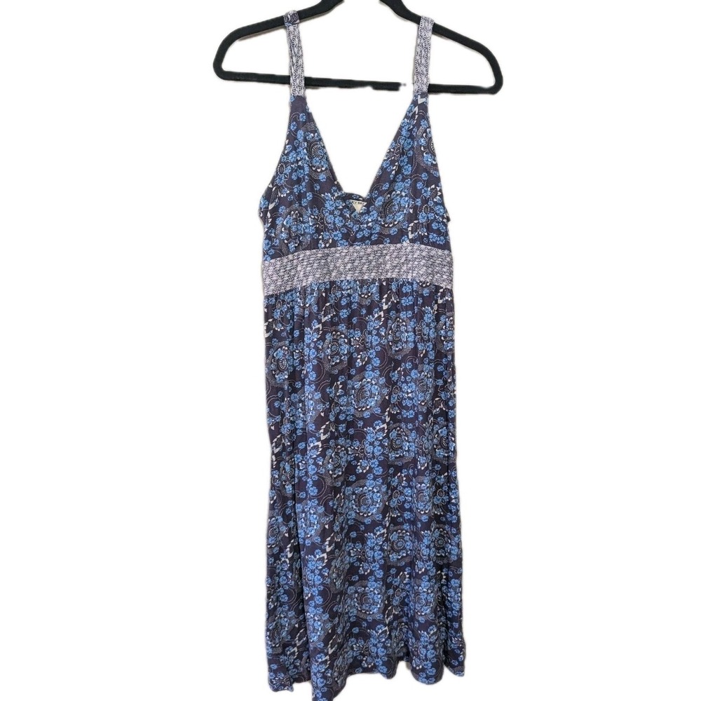 M Lucky Halter Blue Boho Babydoll Grunge Festival Ditsy Sundress Midi Cotton